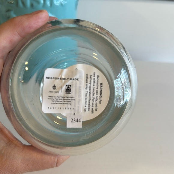 Pottery Barn Palm Woven Rattan and Glass Hurricane Candleholder - Picture 3 of 7